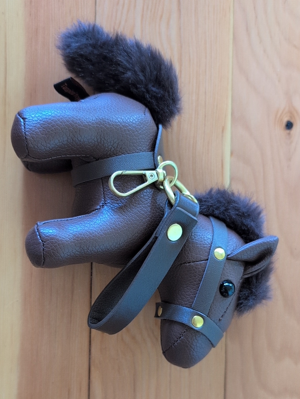 Jumbo Brown Faux Leather Bag Charm Keychain